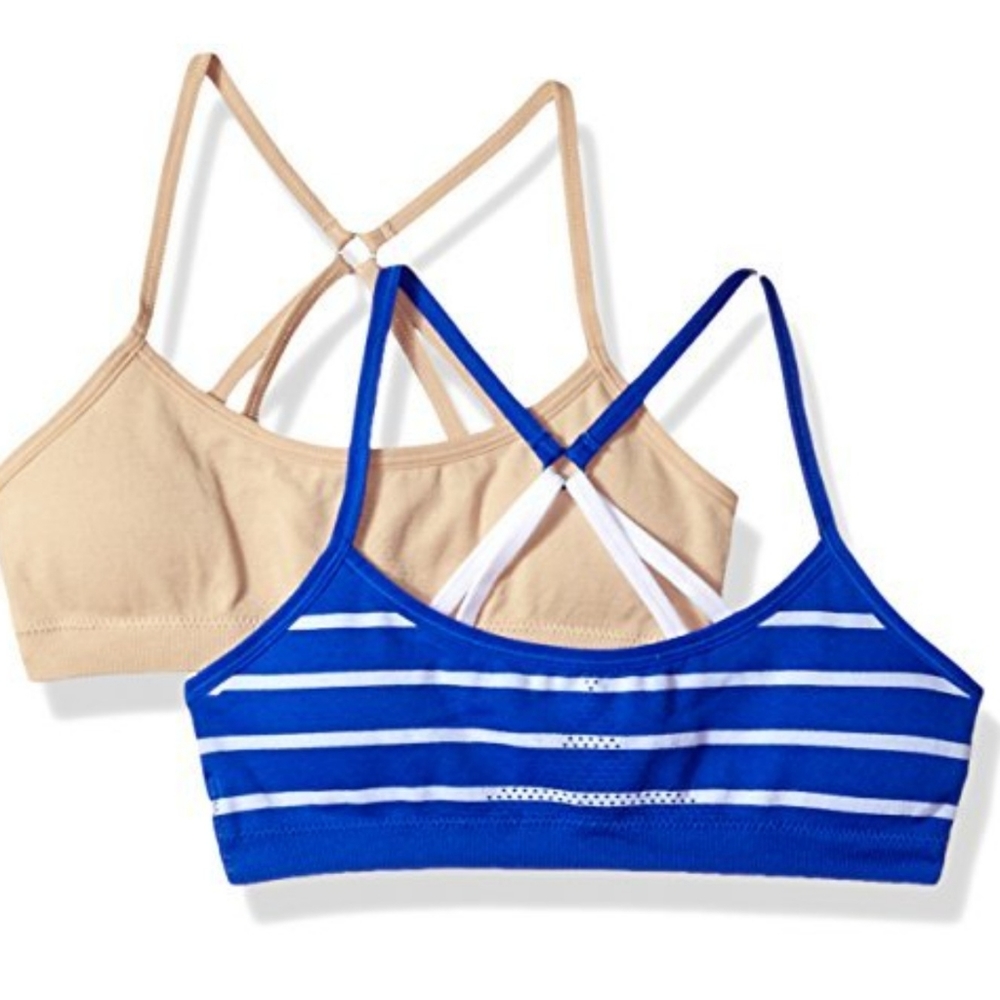 Hanes Girl's Molded T-Back 2-Pk Flex Fit Sports Br